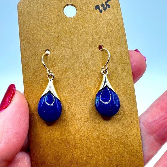 Beautiful lapis lazuli tear drop earrings in 925 sterling silver! - Picture 1 of 7